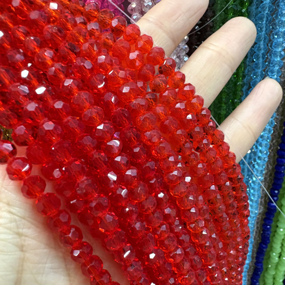 Good Quality Red Crystal Beads 8mm Facet Rondelle Crystal Lampwork Glass Beads for Bracelet Making