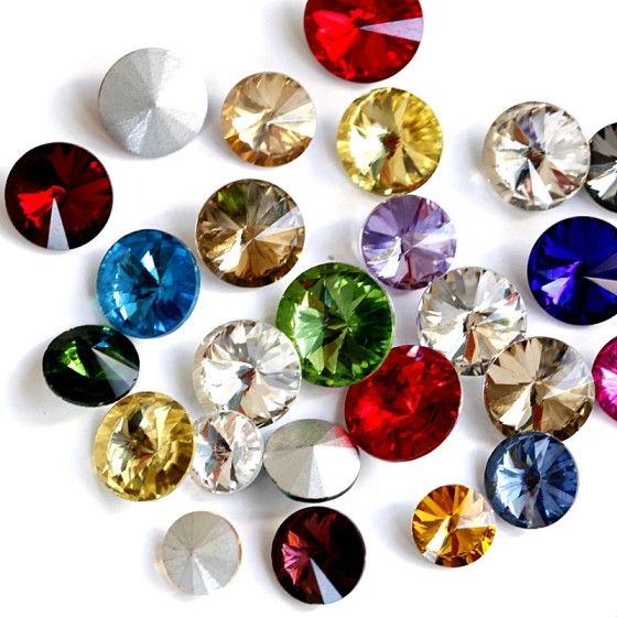 6 Sizes Round Rivoli Crystal AB Glass Strass Pointback Rhinestone Red Fancy Stone Round Need Glue on for Wedding Dress
